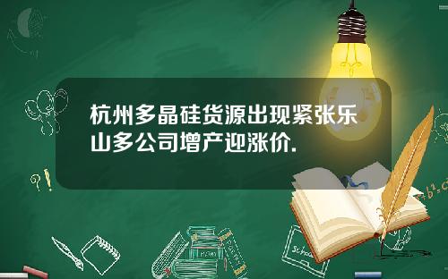 杭州多晶硅货源出现紧张乐山多公司增产迎涨价.