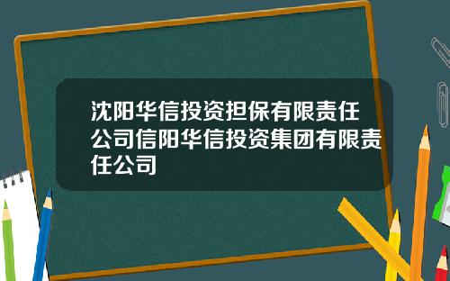 沈阳华信投资担保有限责任公司信阳华信投资集团有限责任公司