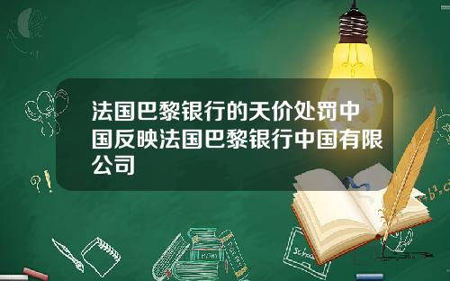 法国巴黎银行的天价处罚中国反映法国巴黎银行中国有限公司