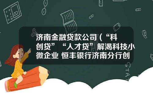 济南金融贷款公司 (“科创贷”“人才贷”解渴科技小微企业 恒丰银行济南分行创新金融产品助力“双创”)