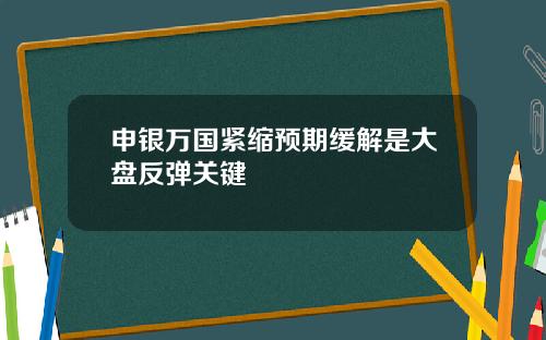 申银万国紧缩预期缓解是大盘反弹关键