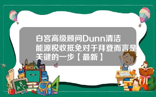 白宫高级顾问Dunn清洁能源税收抵免对于拜登而言是关键的一步【最新】