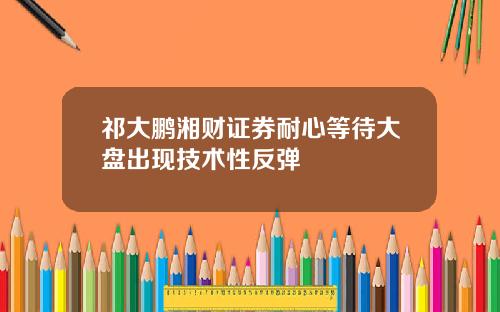 祁大鹏湘财证券耐心等待大盘出现技术性反弹