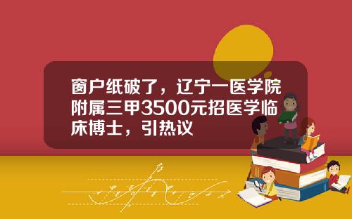 窗户纸破了，辽宁一医学院附属三甲3500元招医学临床博士，引热议