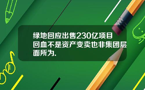 绿地回应出售230亿项目回血不是资产变卖也非集团层面所为.