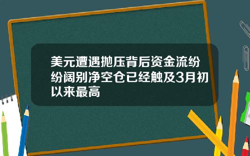 美元遭遇抛压背后资金流纷纷阔别净空仓已经触及3月初以来最高