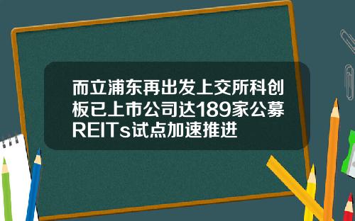 而立浦东再出发上交所科创板已上市公司达189家公募REITs试点加速推进