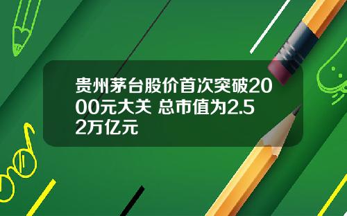 贵州茅台股价首次突破2000元大关 总市值为2.52万亿元