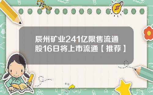 辰州矿业241亿限售流通股16日将上市流通【推荐】