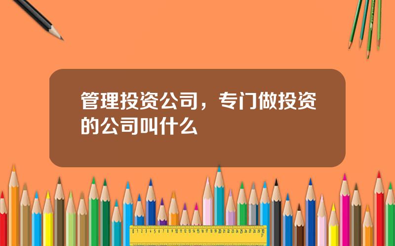 管理投资公司，专门做投资的公司叫什么