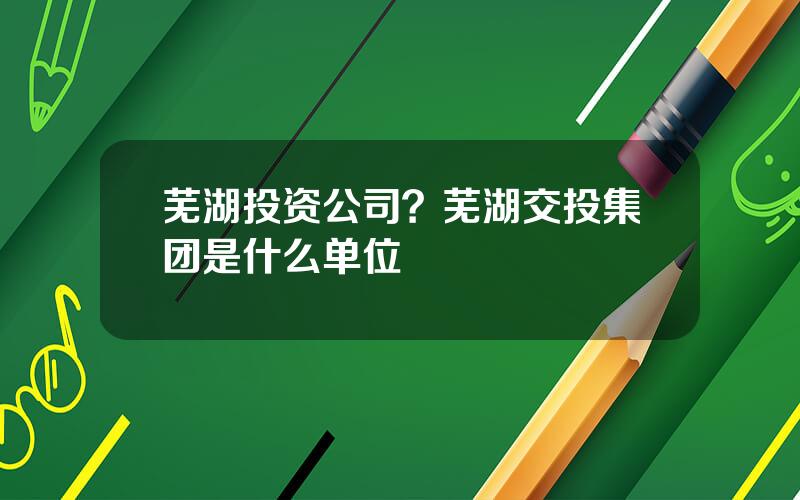 芜湖投资公司？芜湖交投集团是什么单位