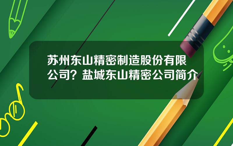 苏州东山精密制造股份有限公司？盐城东山精密公司简介